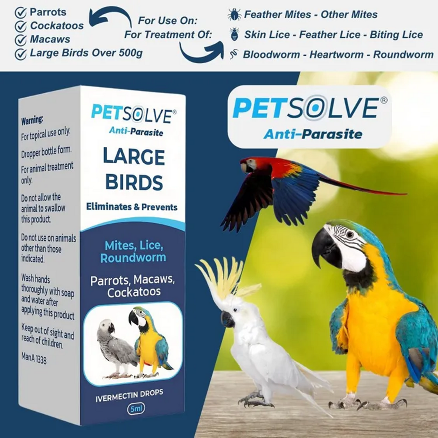 PETSOLVE - Anti-Parasite Large Birds (5ml)