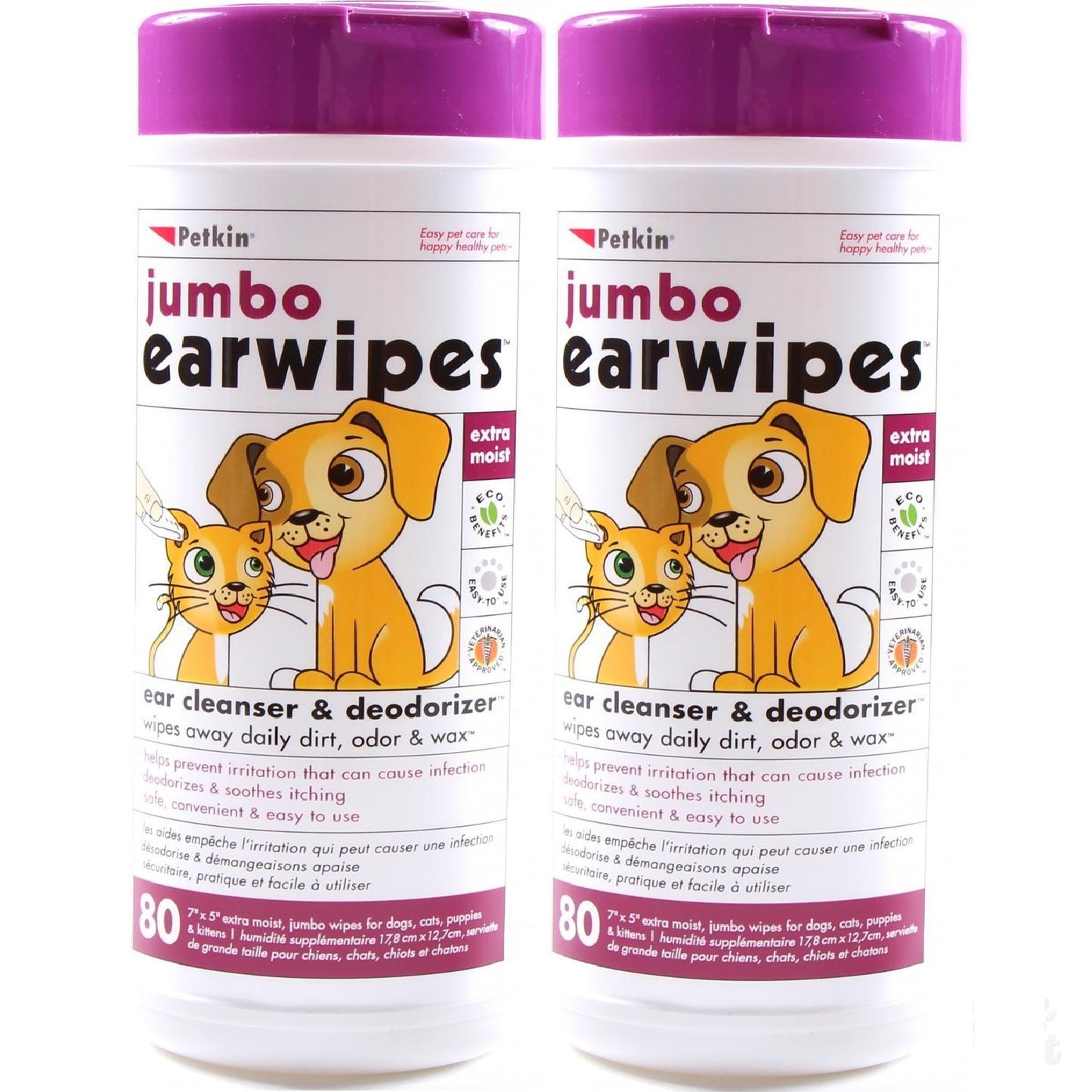 Petkin - Jumbo Ear Wipes (80pk)